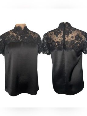 HUGO Hugo Boss Black Lace and silky stretch short sleeve Top size 4